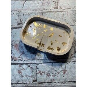 Handmade Soap Dish Cement Soap Holder Bathroom Kitchen Self Draining Gold Flake